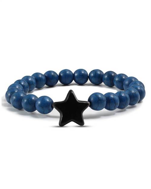 Blå perle armbånd med sort stjerne charm